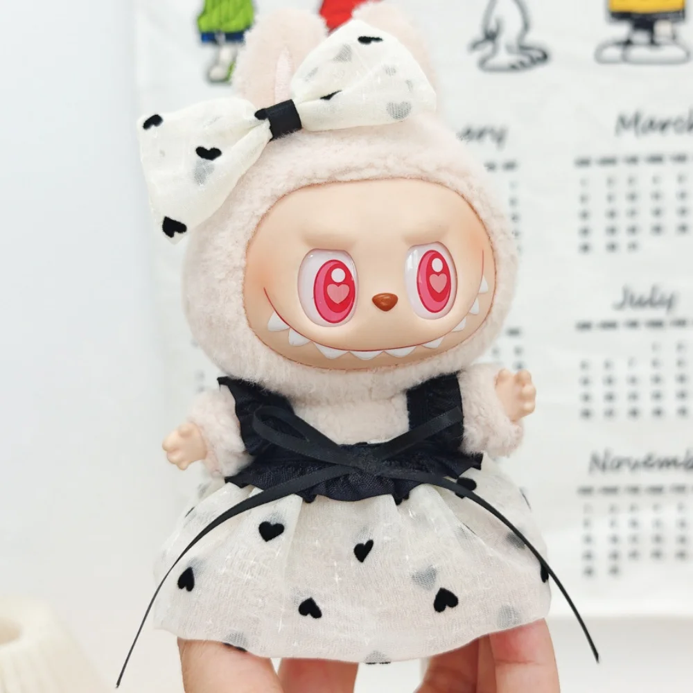 Puppe Kleidung Für Labubu Kleidung Prinzessin Nette Herz Kleid Gaze Rock Kopfbedeckung 2 Teile/paket Plüsch Baumwolle Puppe Dress Up Zubehör