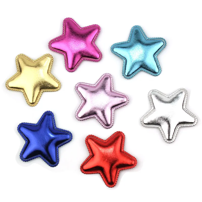 56Pcs 4.3cm PU Star Shape Padded Appliques For Children\'s Crafts Headwear Hairpin Handmade Patches Accessories Wholesale