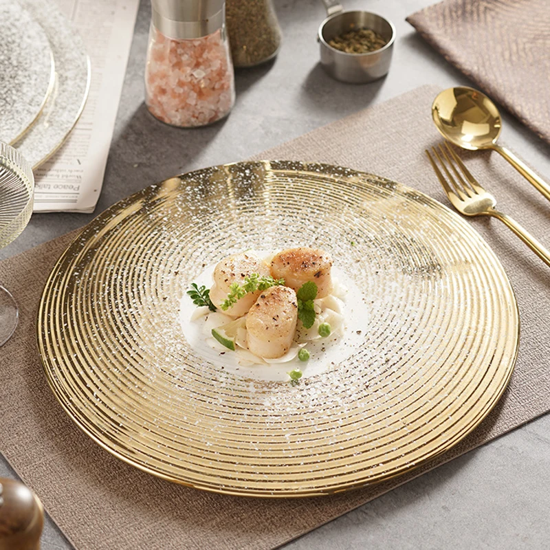 European-style 10-inch Ceramic Flat Plate Gold-plated Gradient Plate Tableware Creative Sushi Steak Plate Main Course Tray
