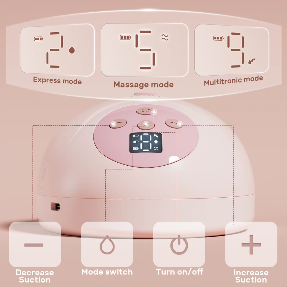 NCVI Tire-Lait Électrique Mains Libres Rose - 4 Modes 9 Niveaux, Lot De 2