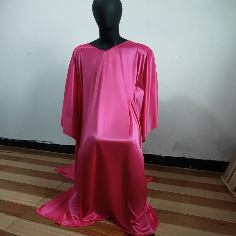 

Glossy Sexy Men Wome Satin Silky Smooth Long Dress Batwing Sleeve Loose Night Dress Sissy Plus Size Sleeping Robe