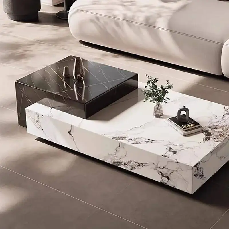 طاولة القهوة الأوروبية الفاخرة مستطيلة رائعة وحديثة وفريدة من نوعها طاولة القهوة الجمالية المحايدة أثاث الصالون #1