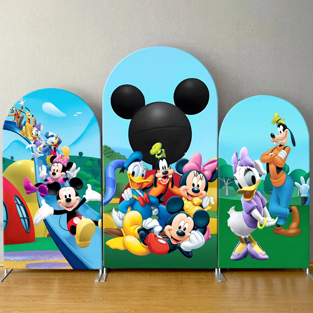 

Mickey Mouse Clubhouse Arch Backdrop Cover Disney Minnie Donald Duck Daisy Kids Birthday Party Baby Shower Photo Background Wall