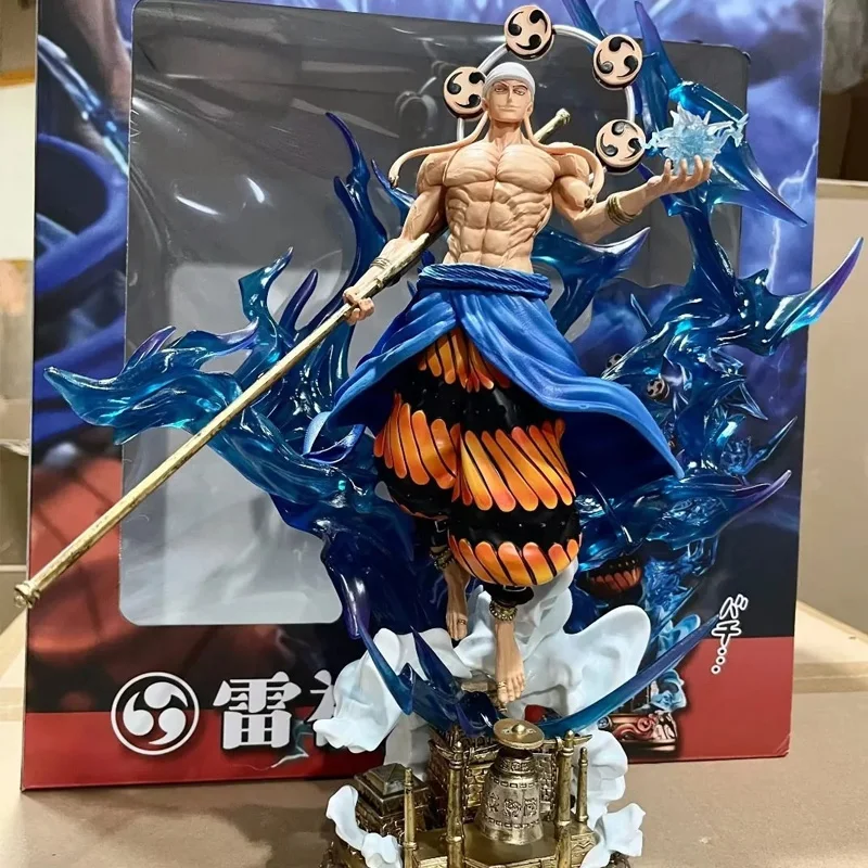

38cm Anime One Piece Enel GK Action Figures Light Up Double Heads Sculpture Model Statue Desktop Ornament Collectible Fans Gifts