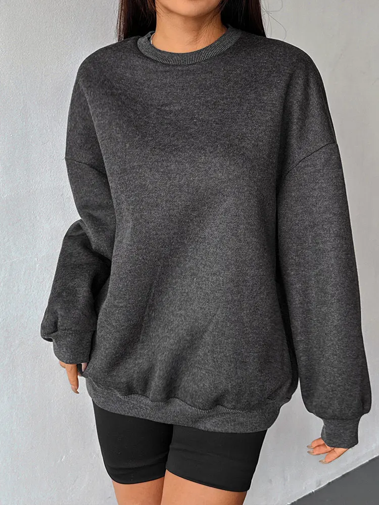 

Женский пуловер, новая зимняя уличная одежда, модный однотонный топ с длинными рукавами и круглым вырезом, повседневная тонкая женская универсальная толстовка с капюшоном, трикотажная одежда