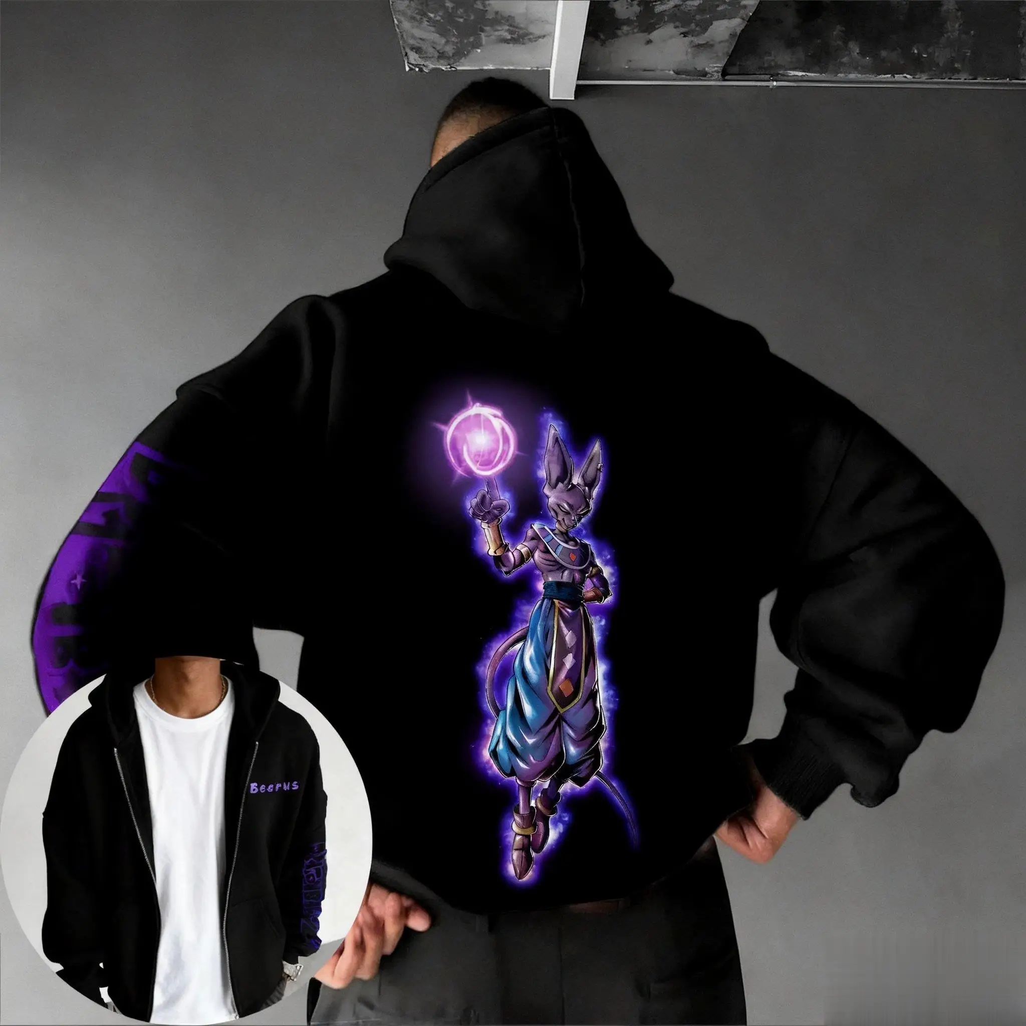 Dragon Ball beerus Anime cremallera Sudadera con capucha otoño moda de gran tamaño de manga larga top Casual pulóver hombres mujeres sudadera ropa de calle