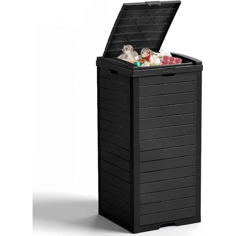 

Уличный мусорный бак на 38 галлонов с двойной крышкой и выдвижным ящиком, водонепроницаемый контейнер для отходов из полимерной смолы для террасы и патио (темно-черный)