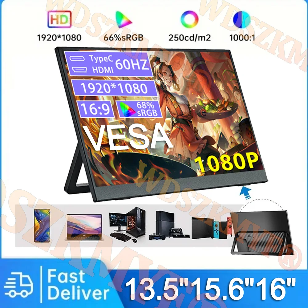 

13.5“/14“/15.6”/16“Portable IPS Panel Secondary Display Computer Monitor Type-C HDMI For Cell phone Xbox Switch Laptop