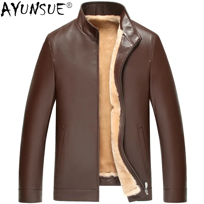 

AYUNSUE Genuine Leather Jacket Men Clothing Winter Coat Real Mink Fur Collar Sheep Shearing Men's Clothes Ropa De Hombre LXR754