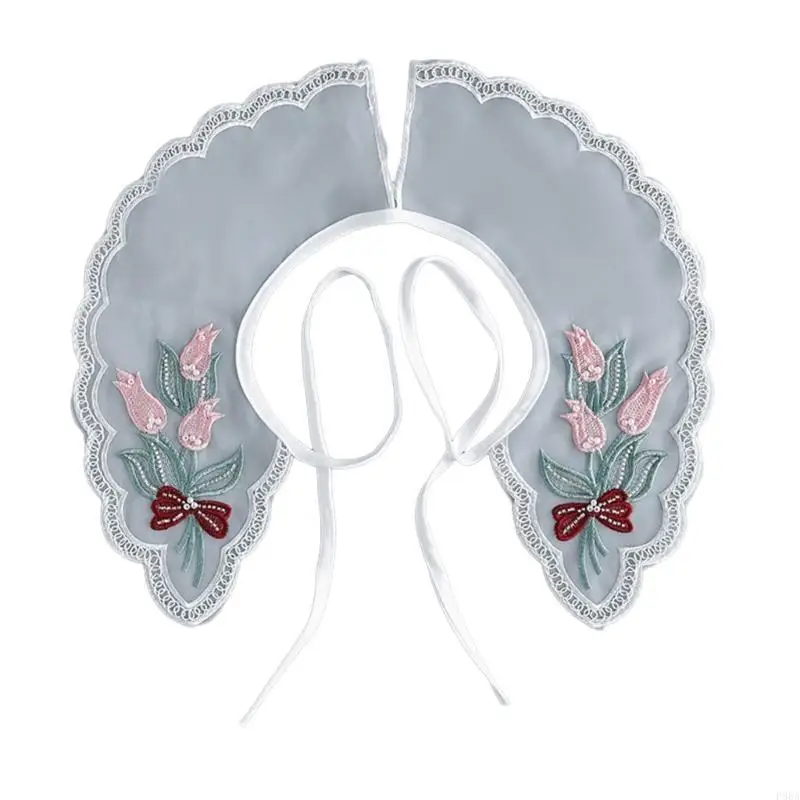 P88A الفتيات مطرزة الأزهار طوق كاذبة فستان الدانتيل الملابس طوق الزخرفية