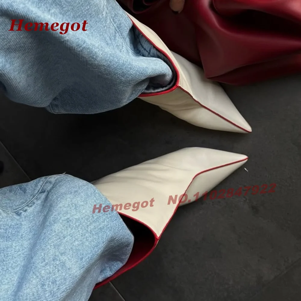 Pointed Toe Kitten Heels Splicing Women's Mid Boots White Red Contrast Ankle Boots Slip On Winter Casual Shoes Concise 2027 New