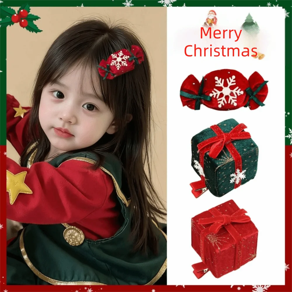 Shiny Sequin Christmas Hair Clip Star Lace Xmas Tree Headpiece High Quality Red Christmas Hat Hairpin Festival Gift