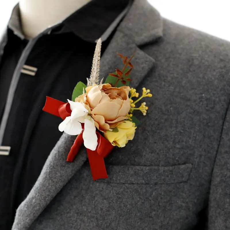 Ślubny pan młody Boutonnieres bukiecik kwiatów broszka dla panny młodej biżuteria dla druhny koszula męska szpilki na imprezę bal akcesoria
