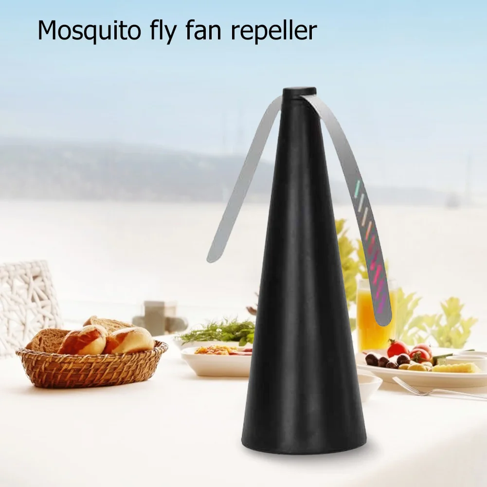 2pcs Portable Fly Fans for Table with Holographic Blades Scare Off Flies Repellent Fan USB Or AA Battery Operated Food Protector