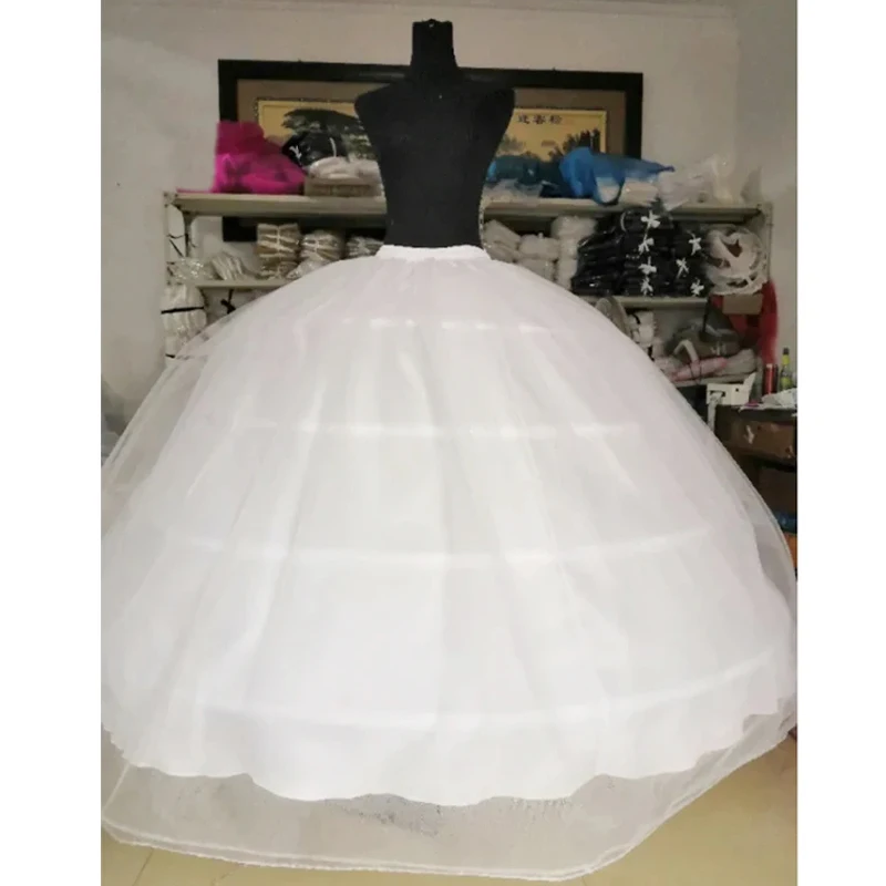 

New Big 4 Hoops White Petticoat Super Fluffy Crinoline Slip Underskirt For Wedding Dress Bridal Gown Quinceanera Dress In Stock