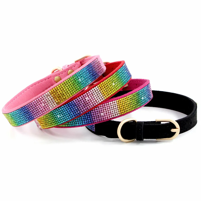 XXS/XS/S/M/LCrystal Dog Collar Comfortable Glitter Rhinestone Colorful Dog Collars Zinc Alloy Buckle Collar for Small Dogs Cats