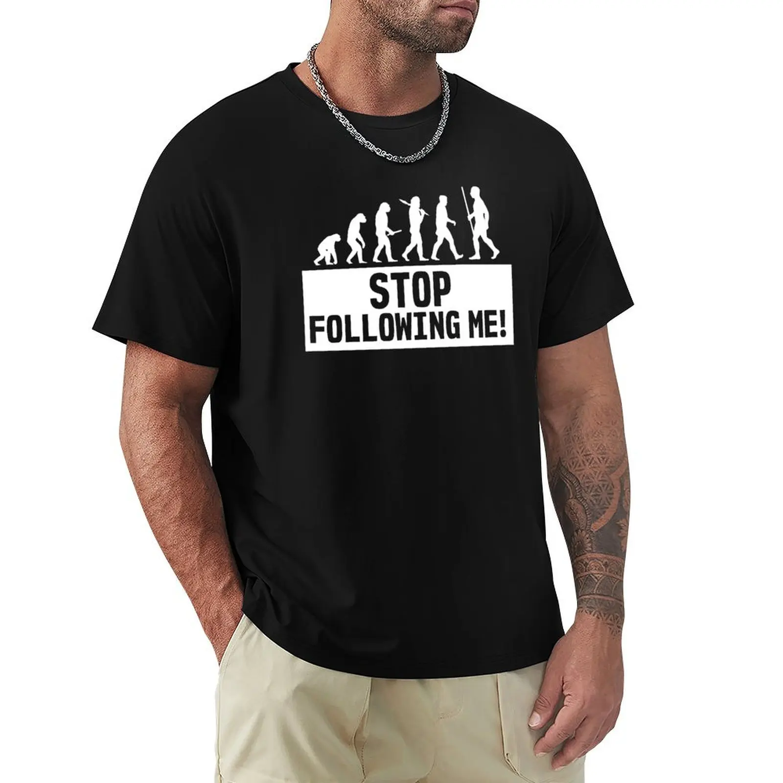Funny Smartass Evolution Stop Following Me Apes T-Shirt Simple Line Art Print Tee