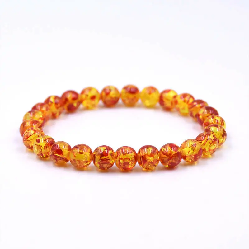 8mm Yellow Amber Beads Bracelet Natural Stone Bracelet for Men Women Citrines Jades Strand Beads Bangles Meditation Jewelry Gift