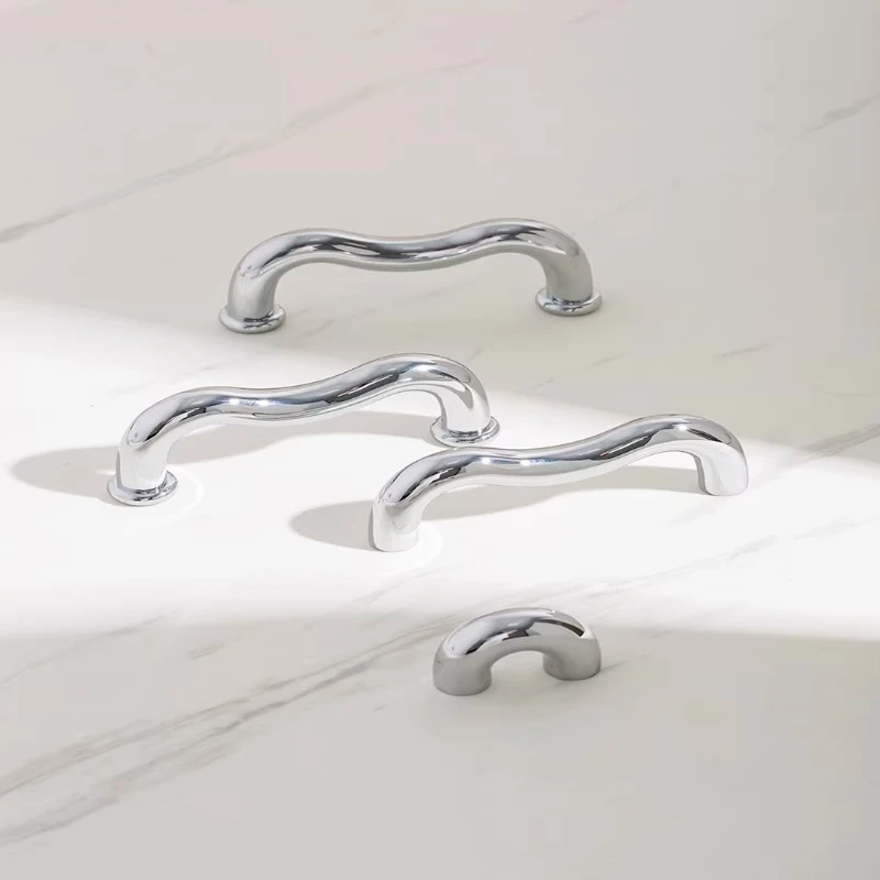 French Minimalist Silver Cabinet Door Handle Light Luxury American Wardrobe Handle Creative Shoe Cabinet Drawer Brass Handle