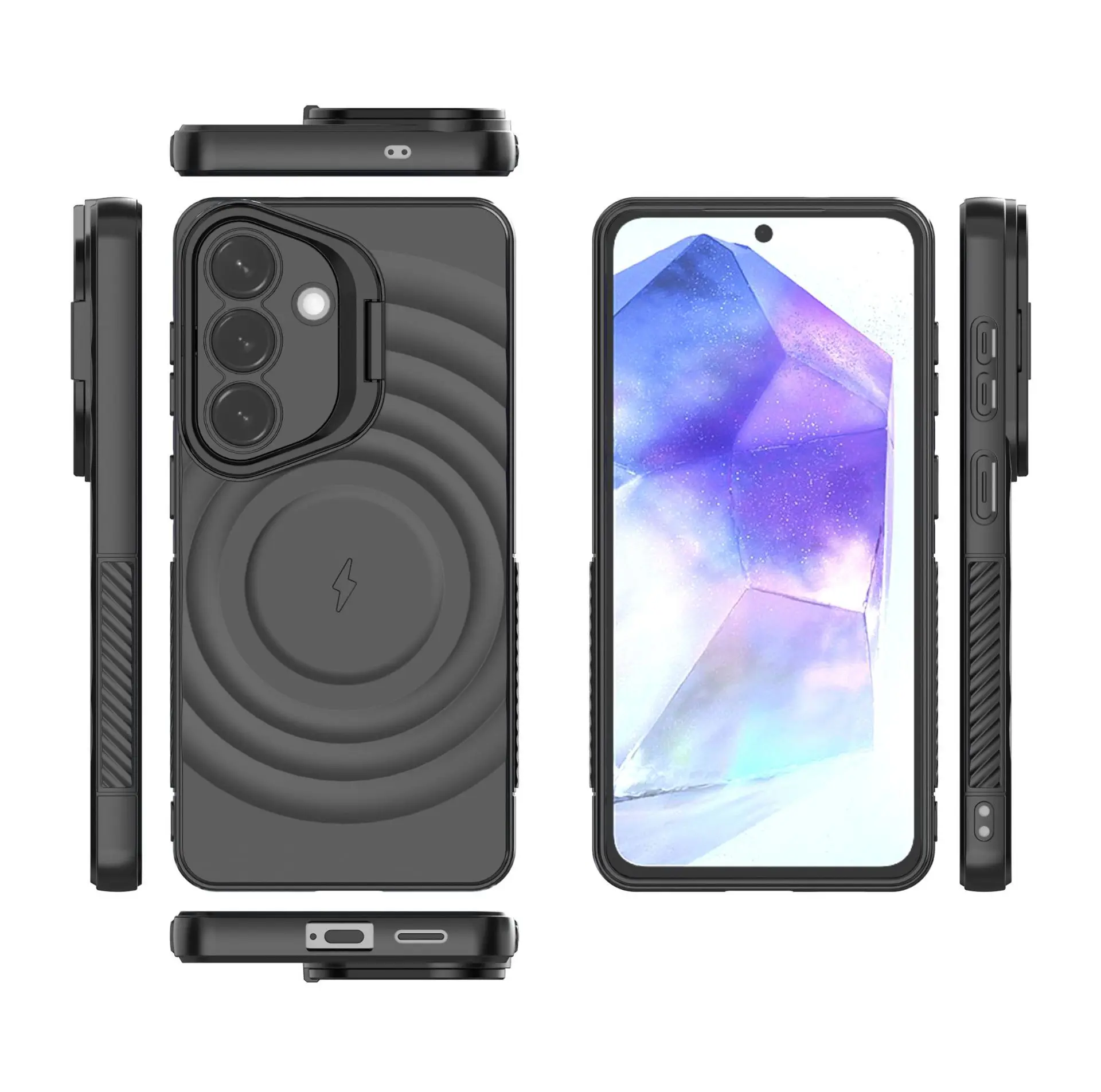 Unique Ripple Texture Magnetic Phone Case For Samsung Galaxy S26 Ultra S25 Plus Slide Camera Bezel Invisible Kickstand Cover