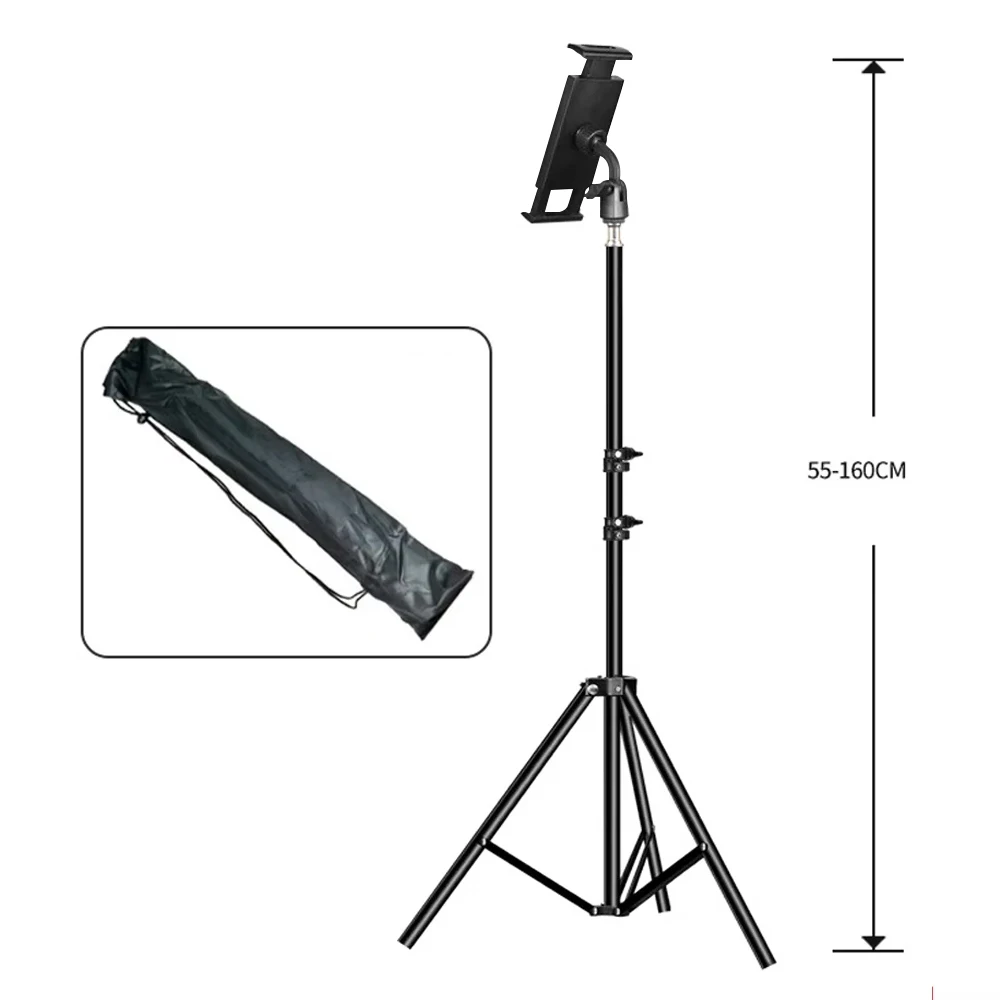 Verstelbare statief tablet vloerstandaard 360° °   Draaibare houder, hoogte 24 "65" voor tablets van 4-14 inch, opvouwbare en draagbare universele houder