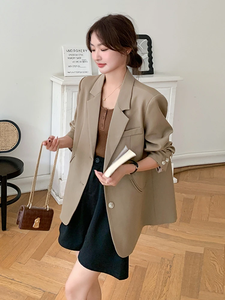 LANMREM Korean Style Blazer For Women Notched Long Sleeves Single Breasted Solid Color Coat 2024 Autumn New Clothing 2Z2526