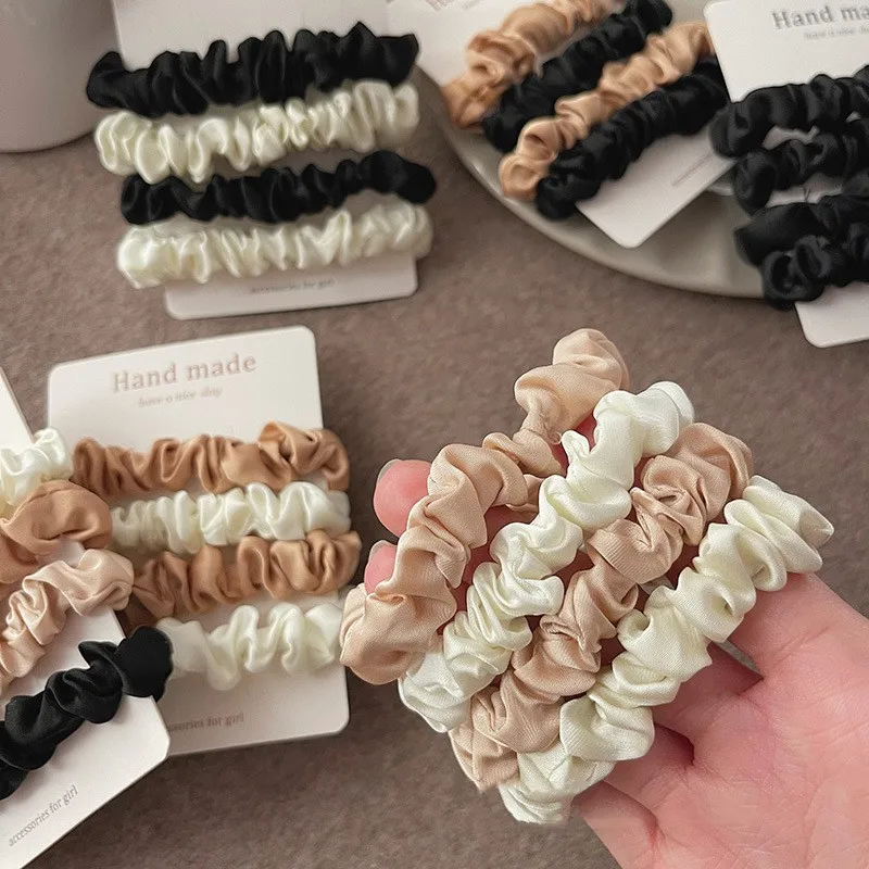 3/4Pcs Silk Skinnies Small Scrunchie Set Solid Colors Rubber Band Girls Scrunchy Elastics Ponytail Holders Hair Ties Ropes