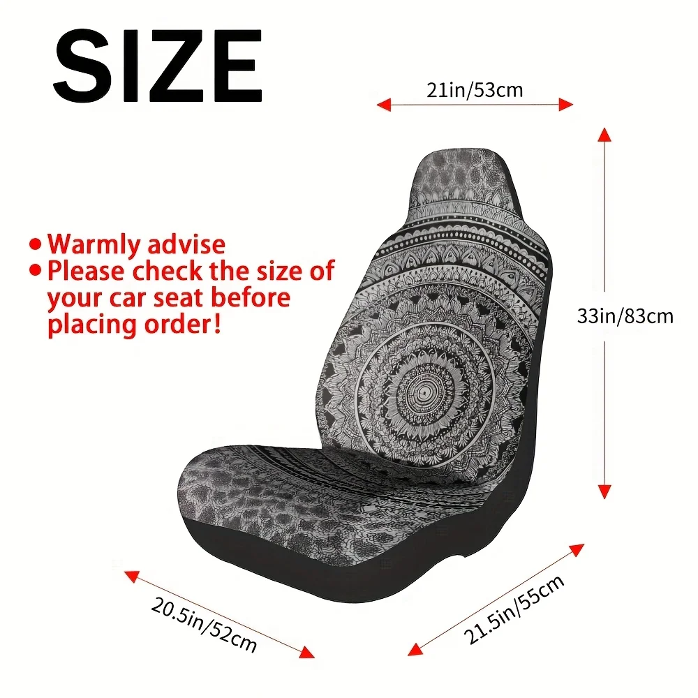 2pcs Elegant Mandala Art Front Seat Covers - & Circular Pattern, Fit For Single Front Car Seats, Durable Polyester, Machine Wash