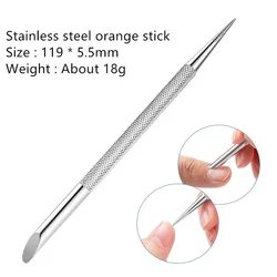 1 PC Reusable Double-ended Stainless Steel  Nail Cuticle Pusher Cuticle Removal Tool Orange Wood Nails Pedicure Drill Stick Tool