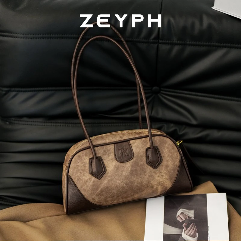 

Zeyph Fashion Leather Tote Bag For Women 2025 Contrasting Patchwork Baseball Large High Capacity Shoulder Side Bag Handbags