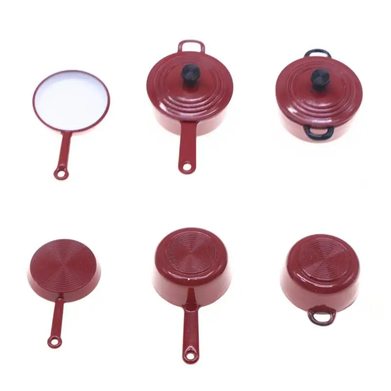 Juego de utensilios de cocina en miniatura, accesorios para casa de muñecas, ollas y sartenes esmaltados de aleación 1:12, Mini Kit de juego de cocina para juego, 3 uds.