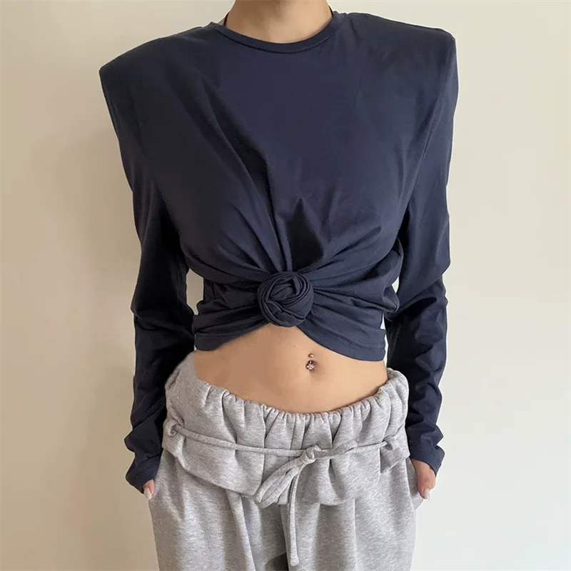 Women's t-shirt 2026 Autumn New Elastic Slimming Women's Long Sleeve Top Cotton blend round neck pullover Women's tight corset
