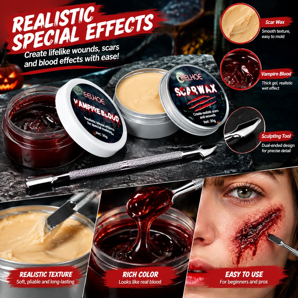 ハロウィーン用特殊メイクアップキット。偽の血、傷跡、傷跡用ワ - Body Paint Sfx のレビューと価格
