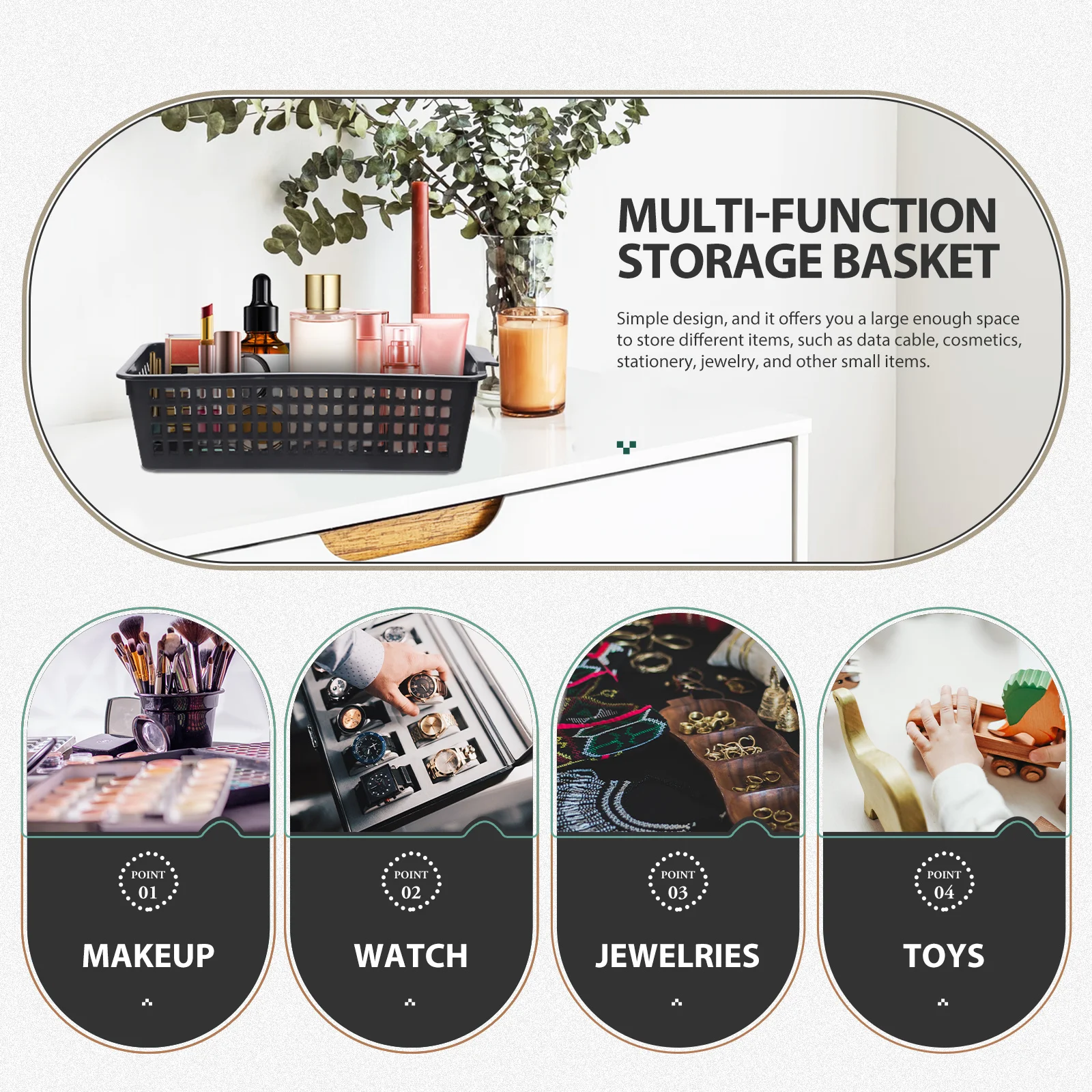 

4pcs Plastic Storage Baskets Small Organizer Bins For Kitchen Bathroom Pantry Closet Desktop Sundries Basket With Cutout Handles