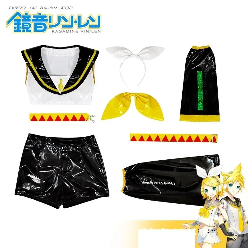 Anime Kagamin Len/Rin Cosplay Costume Rin Kagamin Uniform Len Outfits Iinclude Sleeves Leggings Headwear for Comic Con Outfits