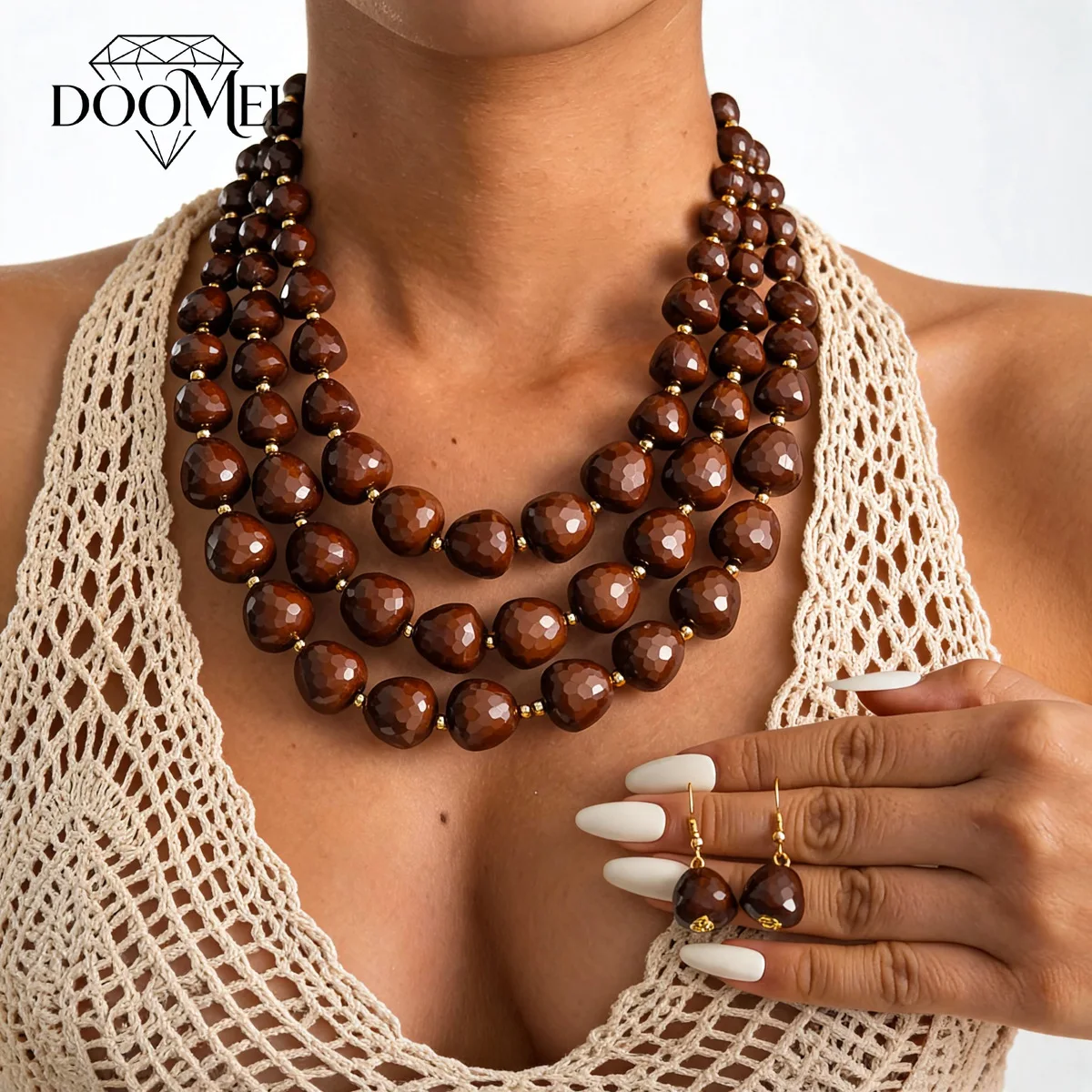 DOO MEI 2 Pcs Multi-layer Acrylic Ball Jewelry Set Simple Beaded Necklace Fashion Drop Earrings Women Wear At Gatherings