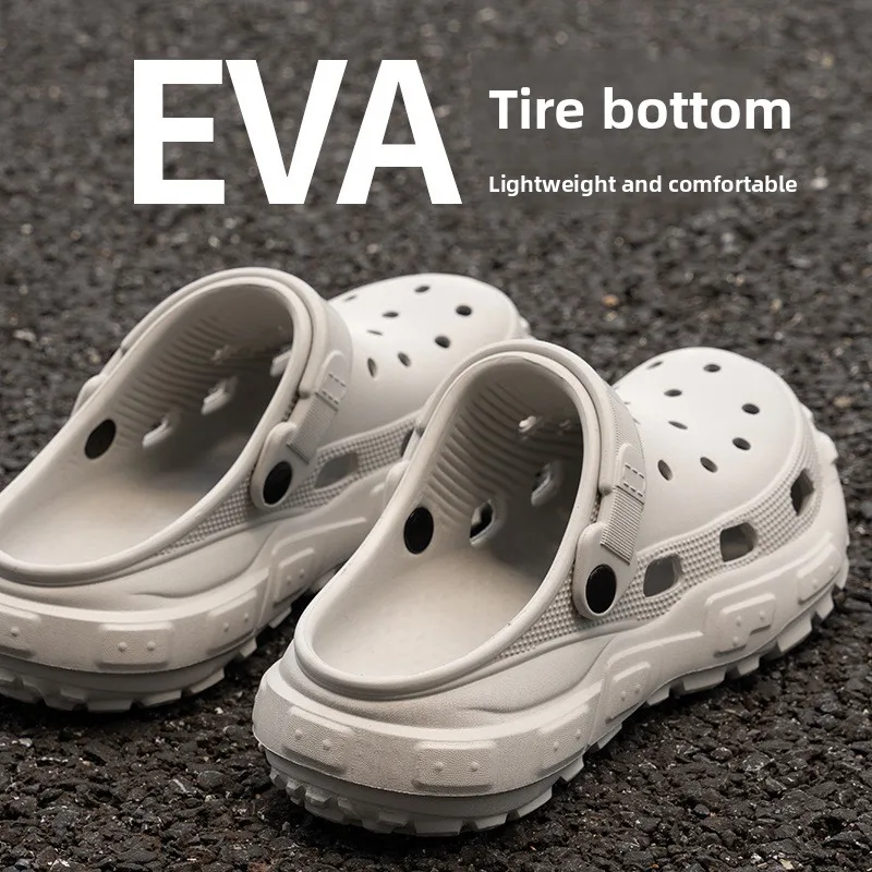 

2026 new men's perforated shoes with a poop like feel, thick soled toe sandals for sports and outdoor beach wear