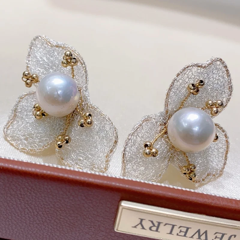 

SGARIT Trending Pearl Jewelry Italian Craftwork Flower Lace 14k Filled Gold Natural Freshwater Edison Pearl Earrings Jewellery