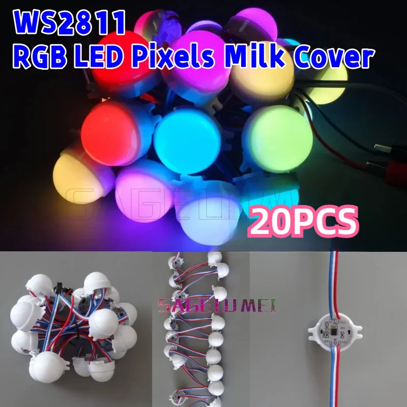 20pcs /Lot DC12V WS2811 Diffused LED Pixel Module Full Color 3 LEDs 5050 RGB led lamp string D30 modules waterproof IP68
