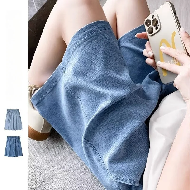 Plus Size S-5xl Tencel Denim Shorts For Women Summer Thin Instagram Trendy Loose Ice Silk Wide Leg A-Line Capris Woman Clothing