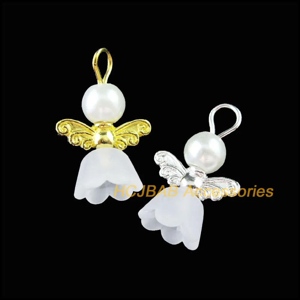 New 20Pcs Silver Plated Gold Color White Dancing Angel Wings Charms Pendants 14x19mm