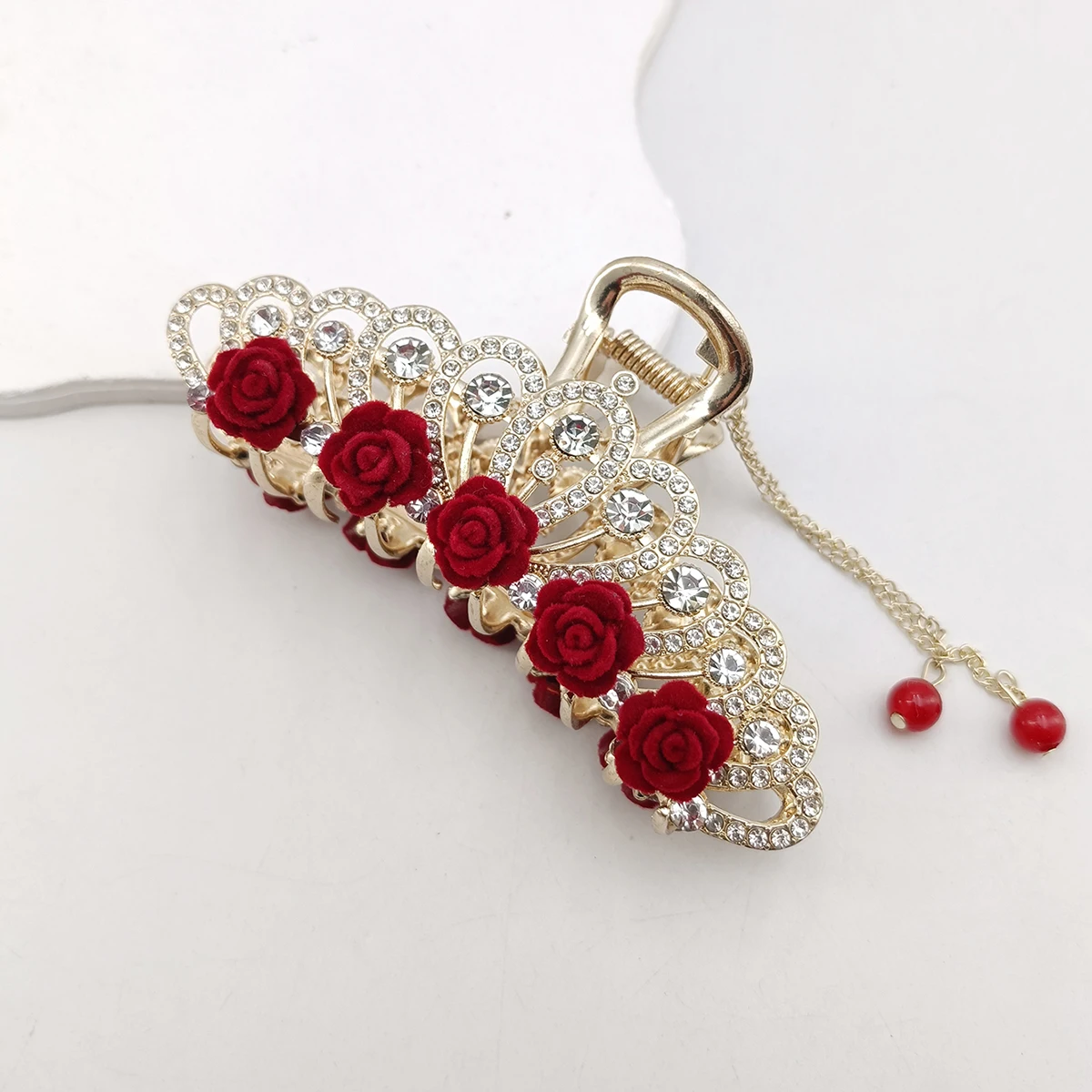 Mode Romatics Mode Antieke Rode Rozen Bloemen Haarklauwen Voor Vrouwen DiamondMetal Haaraccessoires