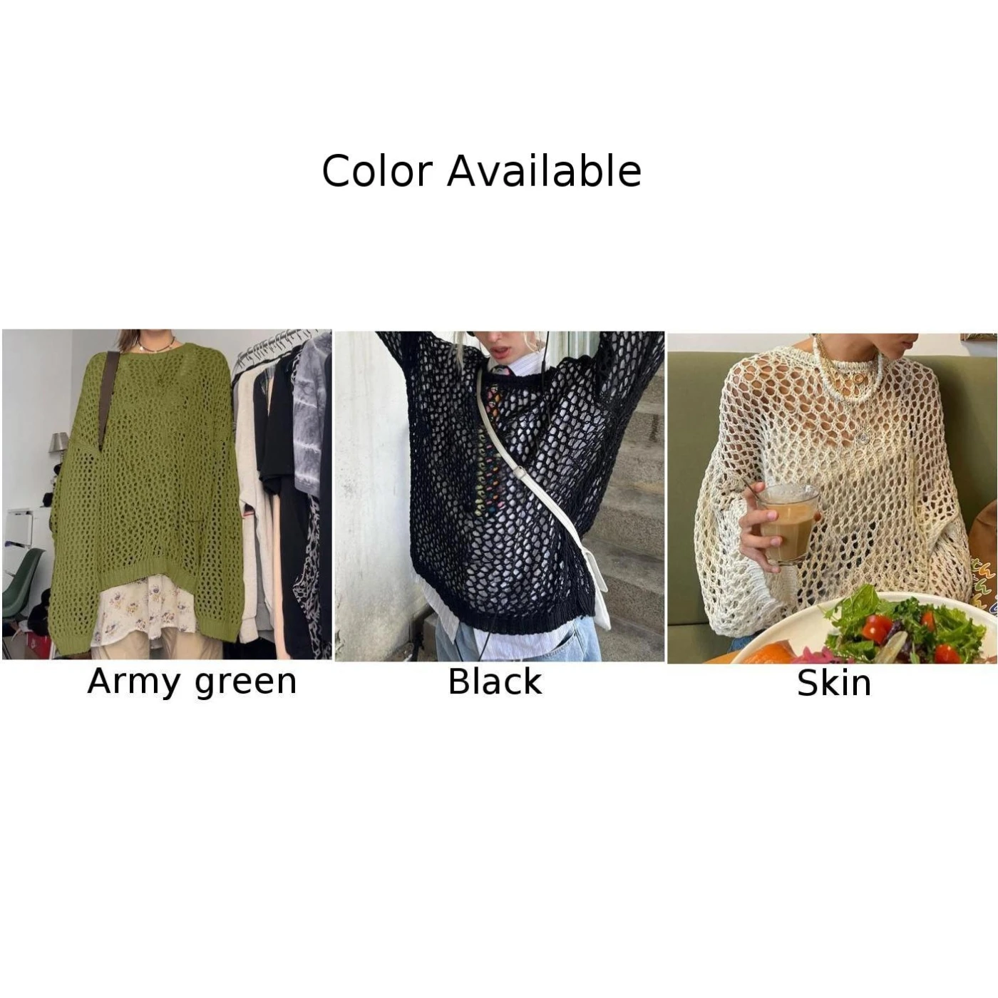 Women Crochet Sweater Streetwear Loose Top Fishnet Oversized Cover Up