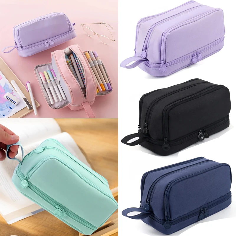3칸 여학생용 귀여운 학생용 필통, 어린이 개학/오피스 문구 용품
