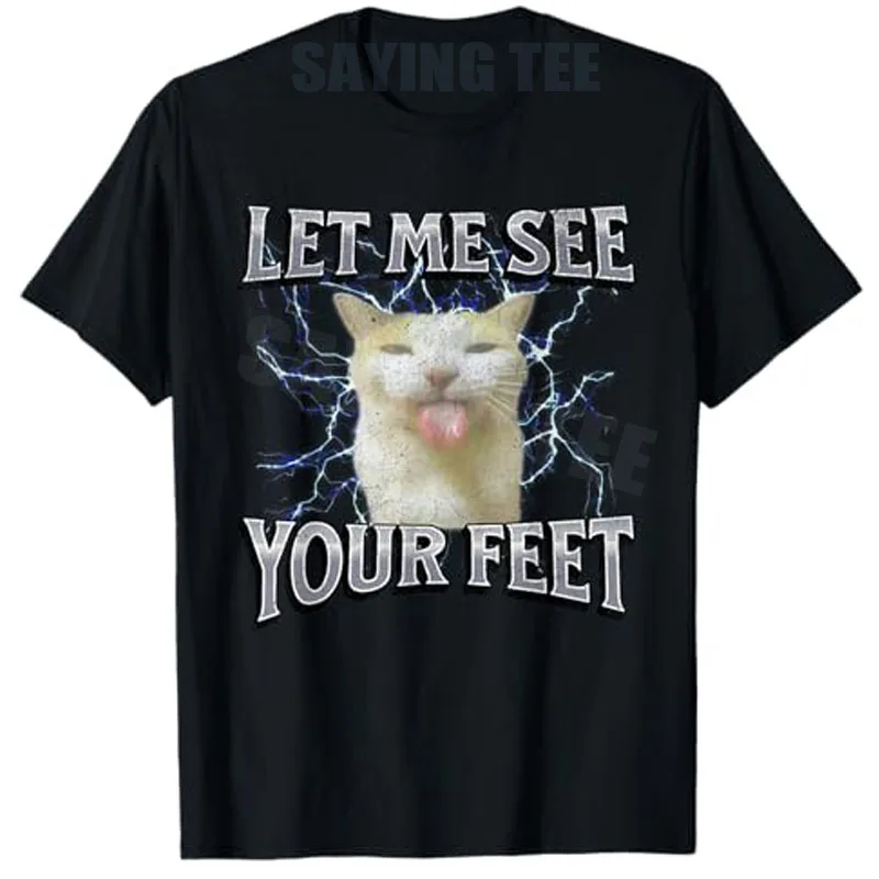 Camiseta gráfica de sus pies con texto en inglés "Meme de gato ofensivo", para hombres y mujeres, Humor Y2k, Oiia Oiia Cat Joke Saying Tee Kitty Lover Top