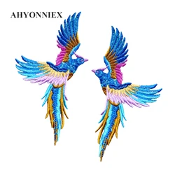 AHYONNIEX 1 Pair Phoenix Embroidered Repair Patches Bag Jacket Jeans Iron On Patches for Clothes Fashion Glue Sticker