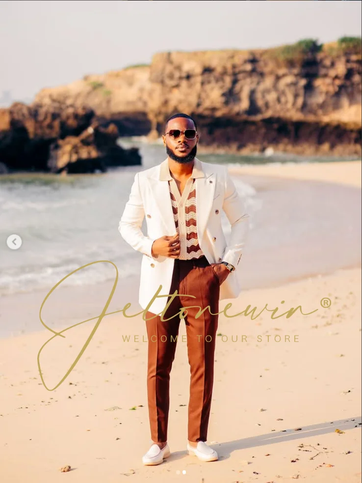 Men's White Double Breasted Su - đánh giá và giá Men Formal Wear Brown