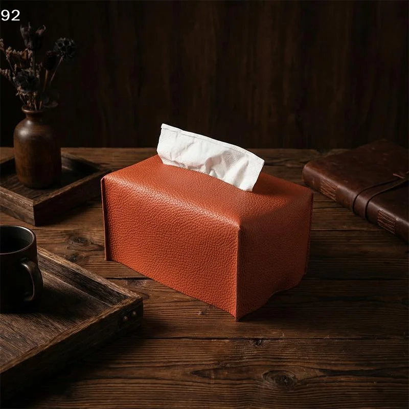 Tissue Box Cover Refined PU Leather Foldable Tissue Box Holder - Decorative Holder/Organizer For Bathroom Vanity Countertop