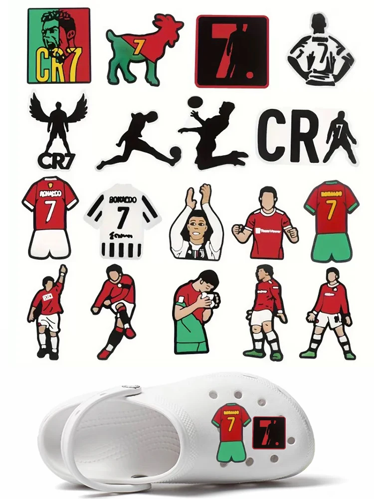 18 Stück Fußballstar-Cristiano-Ronaldo-Schuh-Charms, Schuhdekorations-Accessoires für Bubble-Slides, Clog-Sandalen, Freunde, Partygeschenke – Detail 6