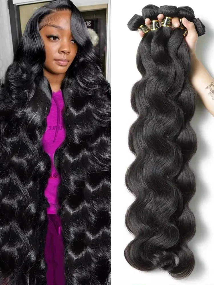 

Наборы из 3/4 пучков натуральных человеческих волос Body Wave, 34 дюйма, необработанные бразильские девственные волосы